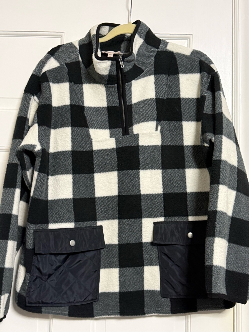 Como Vintage Black & White Check Fleece Pullover Jacket